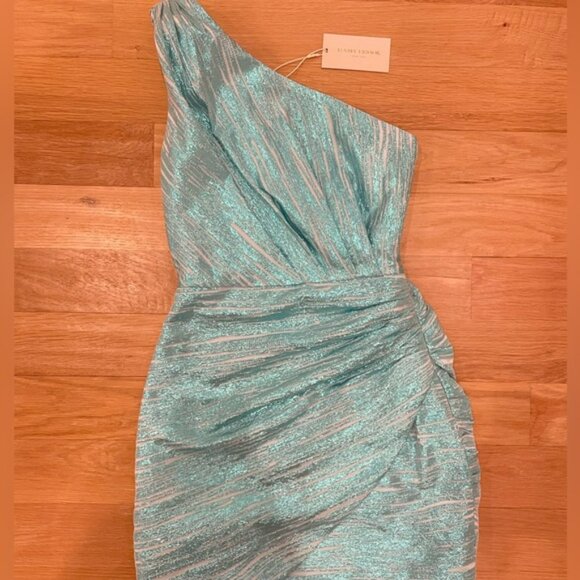 NWT Ramy Brook Linda One Shoulder Mini Dress in Blue - Picture 3 of 4